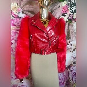 Azalea Wang Nolla Faux Fur Croc Moto Jacket.